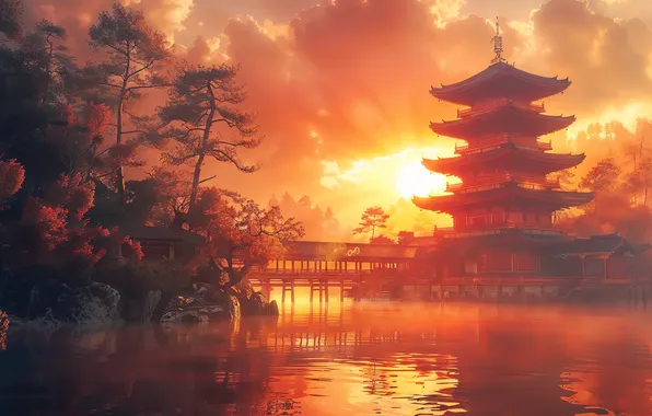 Dawn, Japan, sunrise, dawn, Feudal Japan, feudal japan