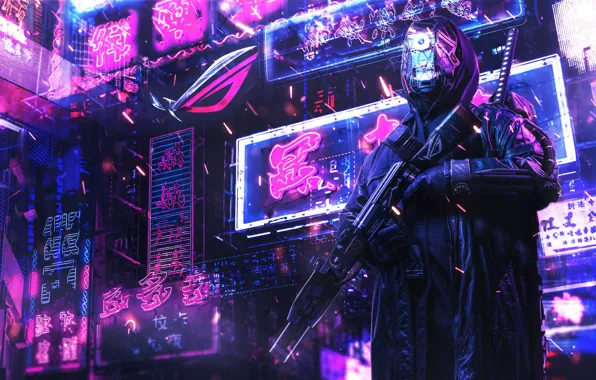 Wallpaper Machine Art Male Asus Cyberpunk Republic Of Gamers Asus Rog Cyber Comix For 5700