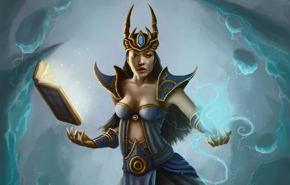 Girl, magic, crown, art, MAG, book, Diablo III, Wizard