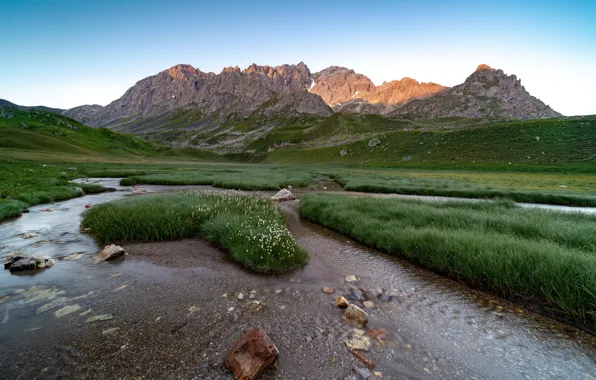 Mountains, France, river, Valloire Galibier