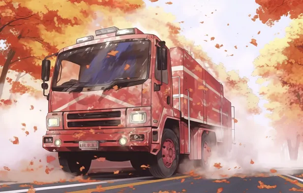 Road, Truck, Car, Fire, Digital art, AI art, The Art of Artificial Intelligence, Neural network