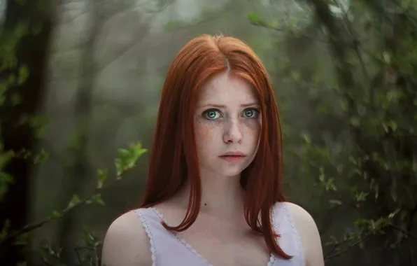 Picture forest, look, redhead, freckle, Lora Kalinina