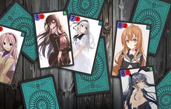 Card, girls, crossover, Shipping Was Yukinoshita, Tomoyo Sakagami, Taiga Aisaka, School Uniform, Mai Sakurajima