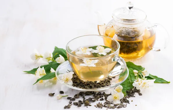 Picture kettle, Cup, drink, Jasmine, green tea
