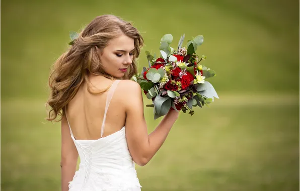 Girl, flowers, pose, bouquet, the bride, Andrew Stankūnas