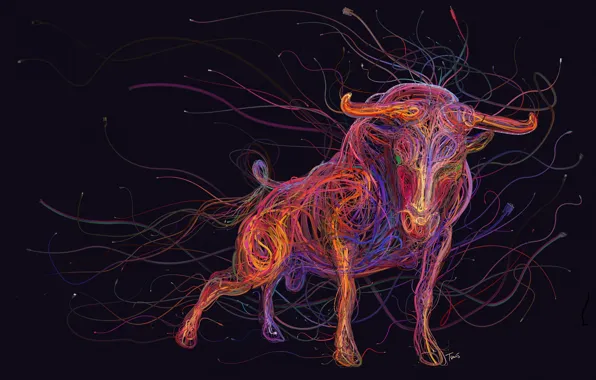 Picture colorful, animals, art, painting, abstraction, rendering, digital art, bull