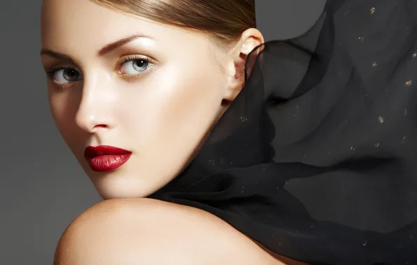 Look, face, model, scarf, lipstick, lips