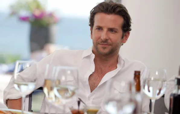 Table, glass, actor, male, Bradley Cooper, Bradley Cooper