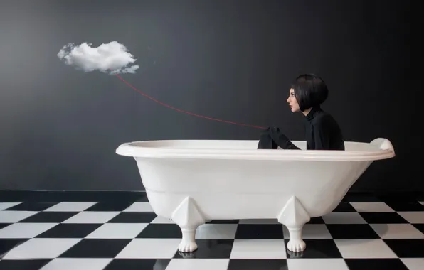 Girl, cloud, bath