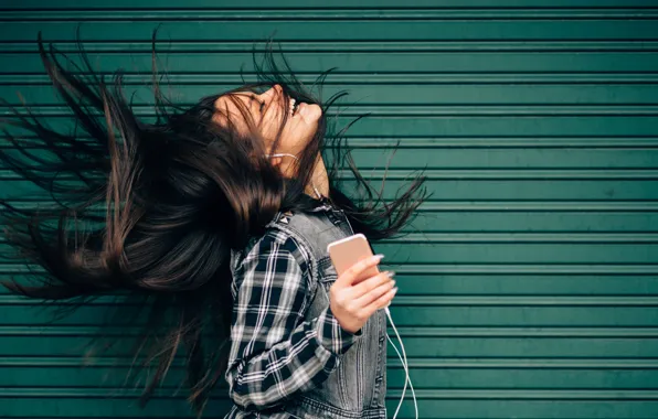 Music, fun, brunette, phone