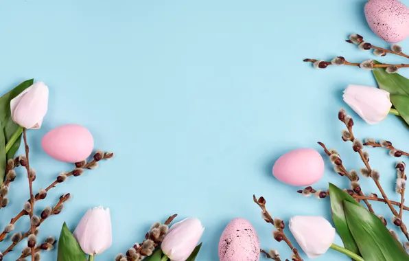 Flowers, branches, background, holiday, eggs, Easter, Verba
