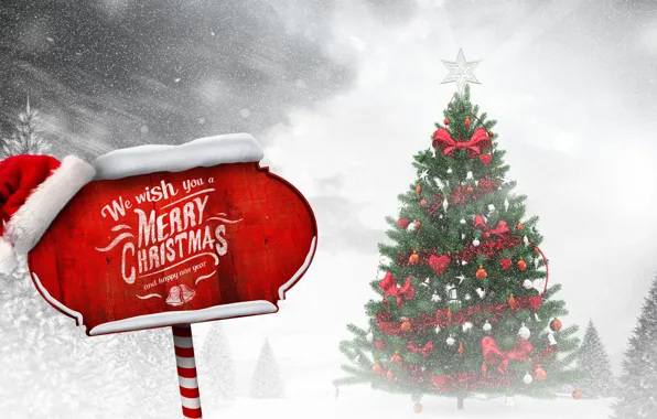 Picture winter, snow, toys, tree, New Year, Christmas, Christmas, winter