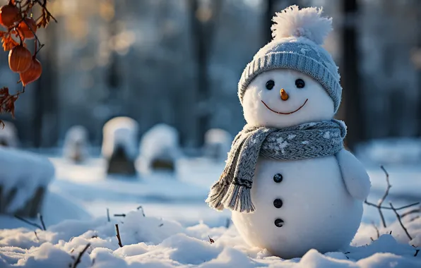 Winter, snow, Christmas, New year, snowman, Christmas, winter, snow