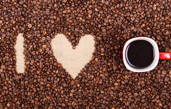 Coffee, love, heart, beans, coffee