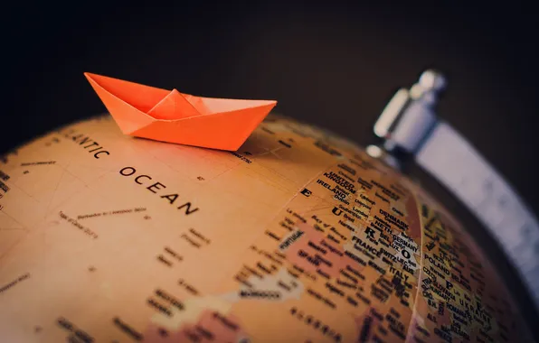 BALL, GLOBE, EARTH, SURFACE, CONTINENTS, MAP, PAPER, BOAT