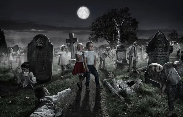 Night, cemetery, Happy Halloween