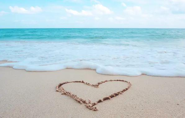 Sand, sea, wave, beach, summer, love, heart, summer