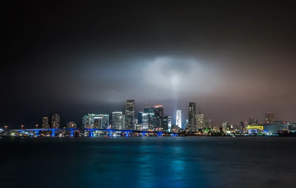 Light, night, bridge, Miami, light, Miami, bridge, night