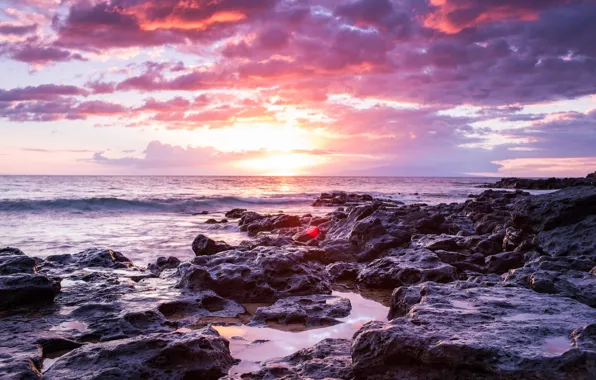 Picture sea, sunset, rocks