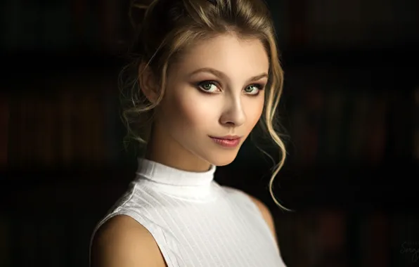 Look, background, portrait, makeup, hairstyle, beauty, in white, bokeh