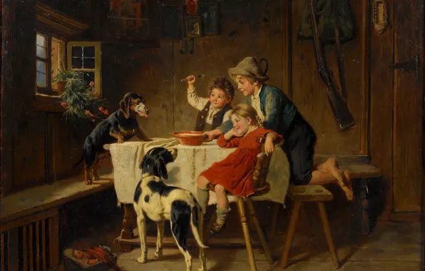 Picture Table, Children, Picture, Dogs, Dinner, Adolf Eberle, Adolf Eberle, Dinner time