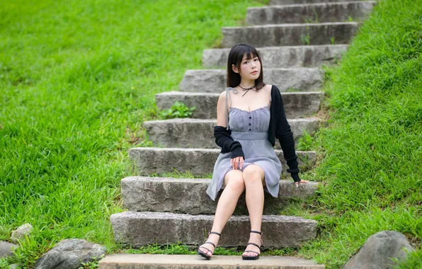 Dress, brunette, stage, legs, Asian, cutie, sandals, asian