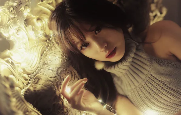 Look, portrait, Asian, garland