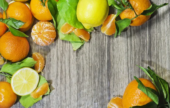 Picture lemon, citrus, leaves, tangerines