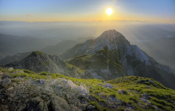 Nature, view, morning, Alps, panorama