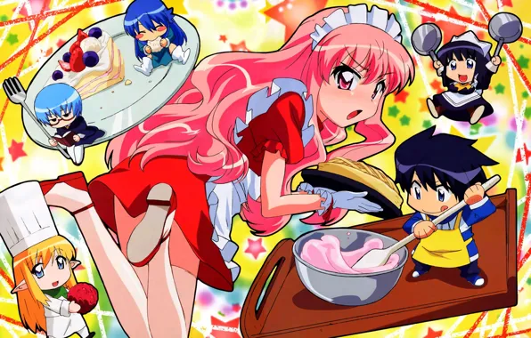 Plate, Eleanor, red dress, stars, characters, apron, pink hair, cooking