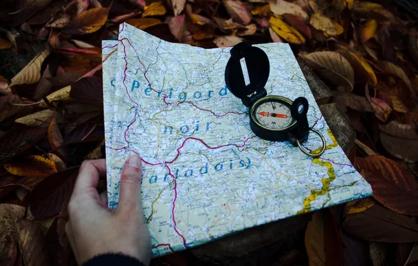 Map, compass, location