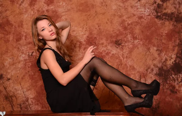 Girl, dress, stockings, long-haired, sweetheart