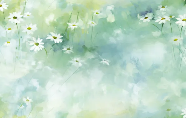 Greens, leaves, flowers, glade, blur, texture, spring, watercolor