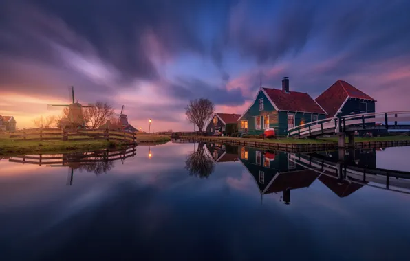 Picture home, the evening, channel, Netherlands, the bridge