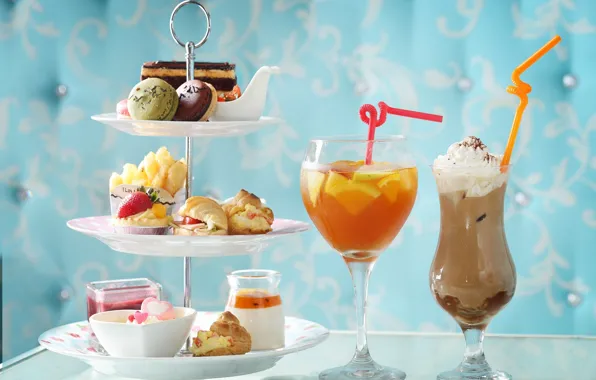 Picture summer, glass, cocktail, cake, dessert, sweet