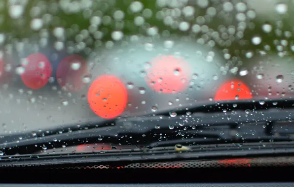 Glass, drops, rain, blur, car