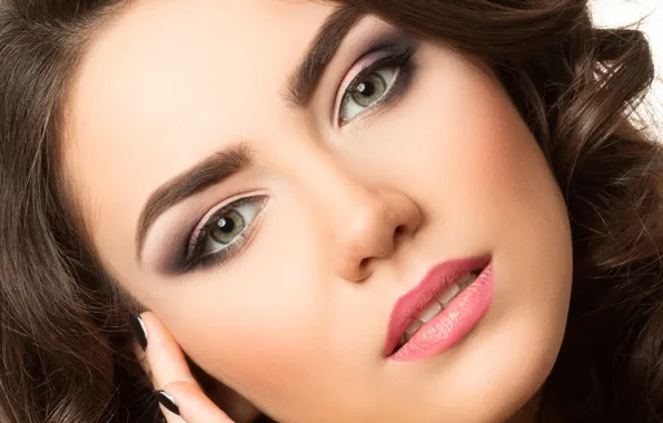 Picture eyes, girl, macro, face, hair, brunette