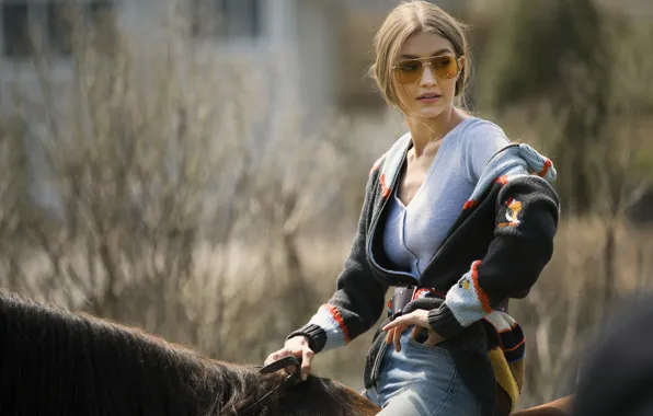 Girl, horse, jacket, Vogue, Gigi Hadid