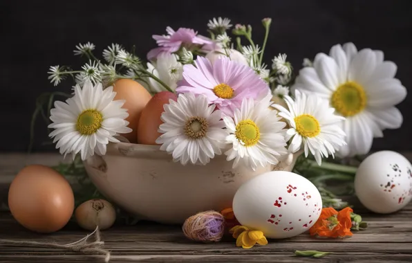 Flowers, table, holiday, egg, eggs, bouquet, spring, Easter