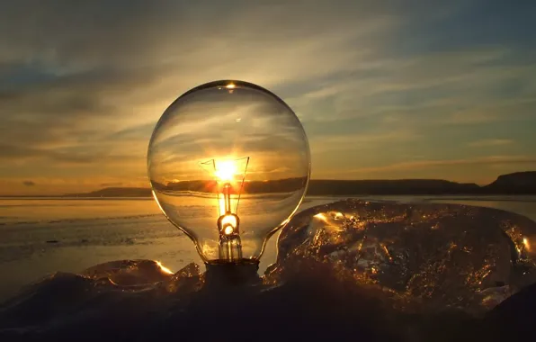 Picture the sun, sunset, Light bulb