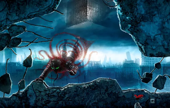 The city, cube, ruins, romantically apocalyptic, winzipped