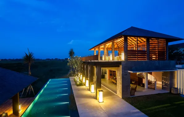 Villa, the evening, pool, lighting, architecture, resort, terrace, Indonesia