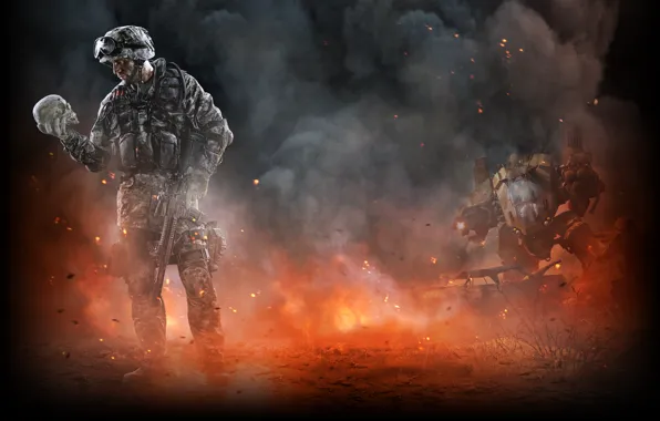 Picture ash, weapons, smoke, skull, soldiers, thunder, Warface