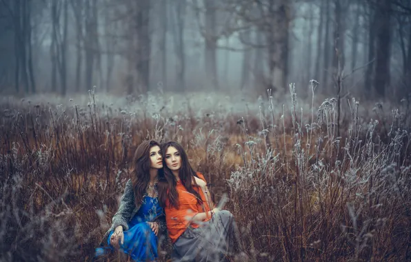 Winter, forest, nature, girls, girlfriend