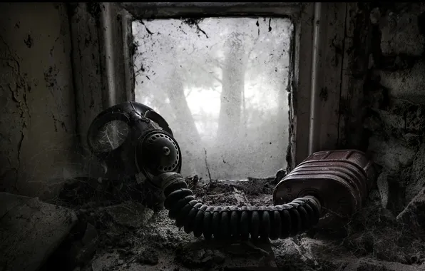 Picture background, window, gas mask