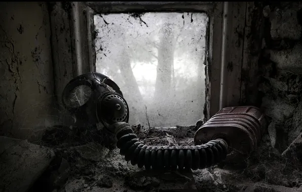 Background, window, gas mask