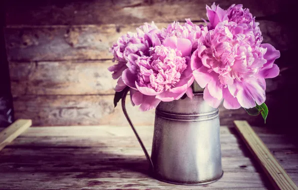 Picture flowers, Board, bouquet, pitcher, peonies