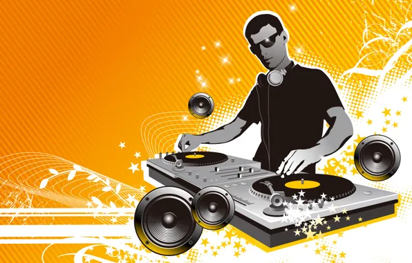 Vector, headphones, player, record, diskjokey