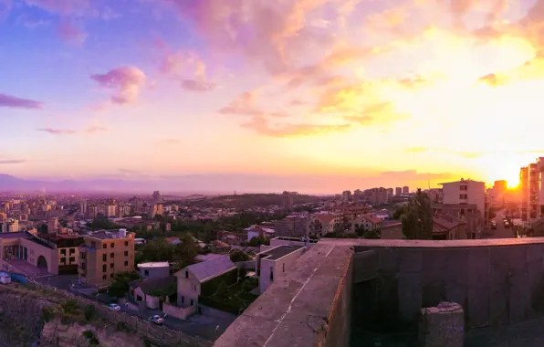 The sky, the sun, landscape, sunset, cascade, Armenia, Armenia, Yerevan