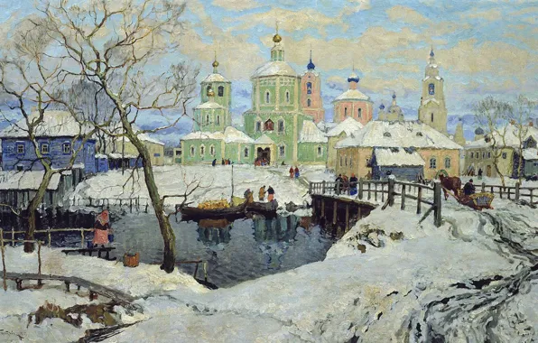 Winter, snow, bridge, river, the urban landscape, Torzhok, Konstantin Gorbatov